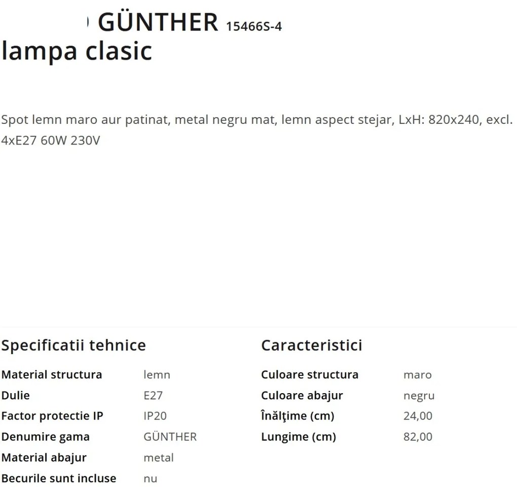 Aplica de perete / tavan stil industrial cu 4 spoturi GÜNTHER