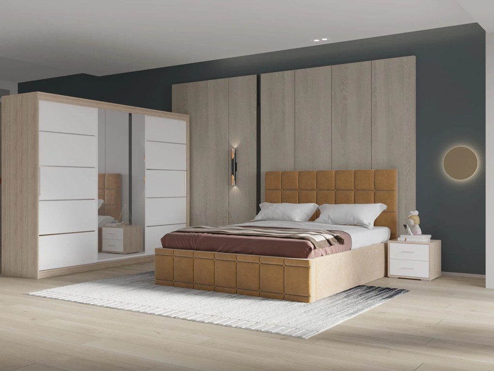 Set dormitor Royal 250, Bej cu Dulap Sonoma/Alb