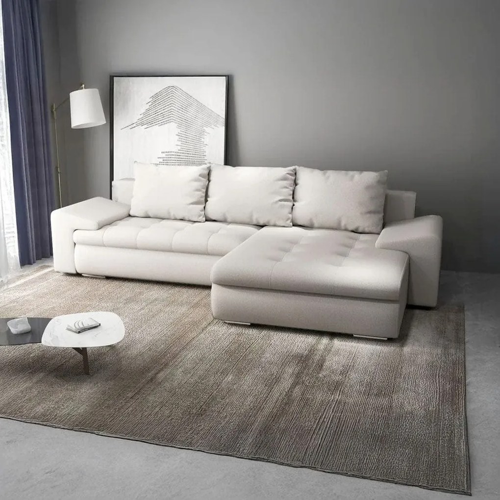 Colțar extensibil dumonde cu ladă de depozitare si sezut confortabil din spuma high-density, Leonardo Enjoy Bej 260x185 cm II