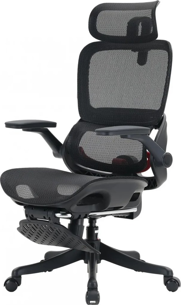 Scaun ergonomic SIHOO B100-PRO, cotiere 4D, tetiera 3D, mecanism multifunctional inclinare/blocare, suport picioare, pivotant, Mesh, Negru