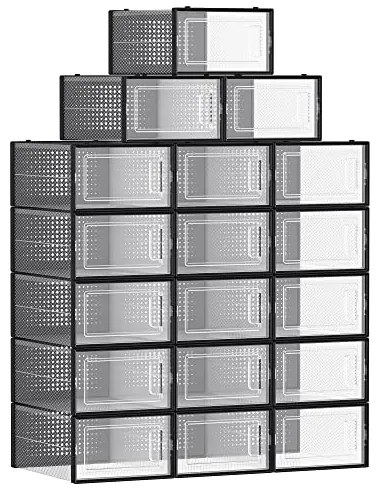 SongmicsHome Organizator pentru pantofi MARI, 18 compartimente, negru/transparent