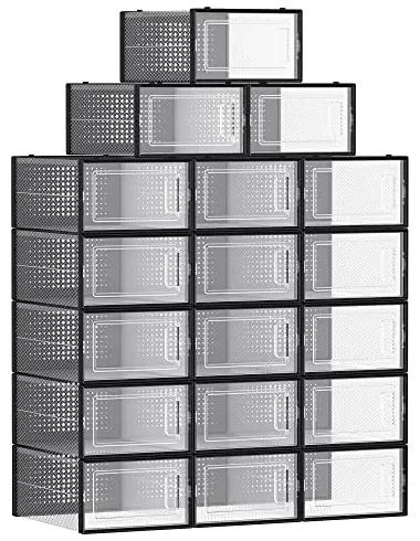 SongmicsHome Organizator pentru pantofi MARI, 18 compartimente, negru/transparent