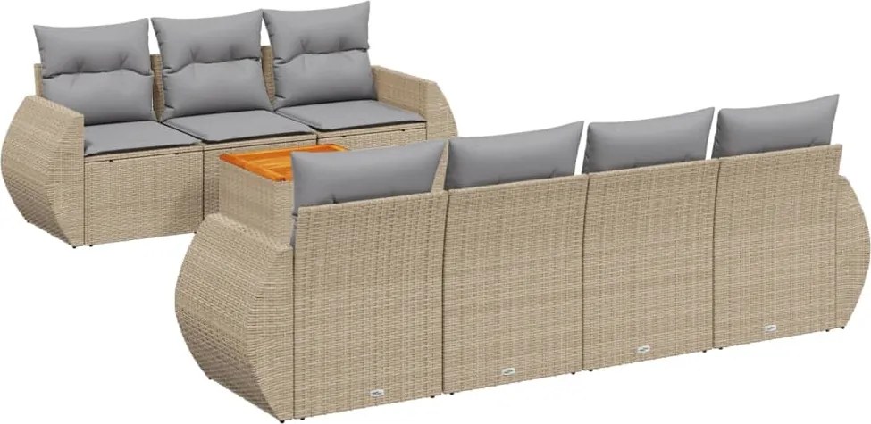 vidaXL Set canapele de grădină, 8 piese, cu perne, bej, poliratan