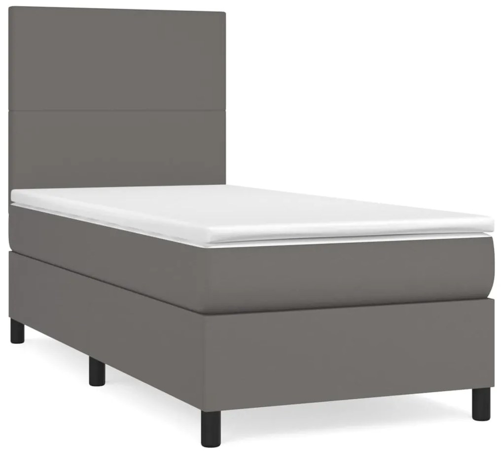 3142711 vidaXL Pat box spring cu saltea, gri, 100x200 cm, piele ecologică