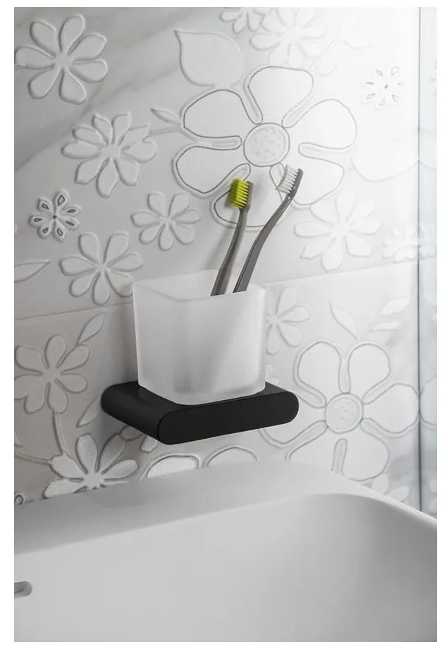 Suport pentru periuța de dinți alb de montat pe perete din sticlă Flori – Sapho