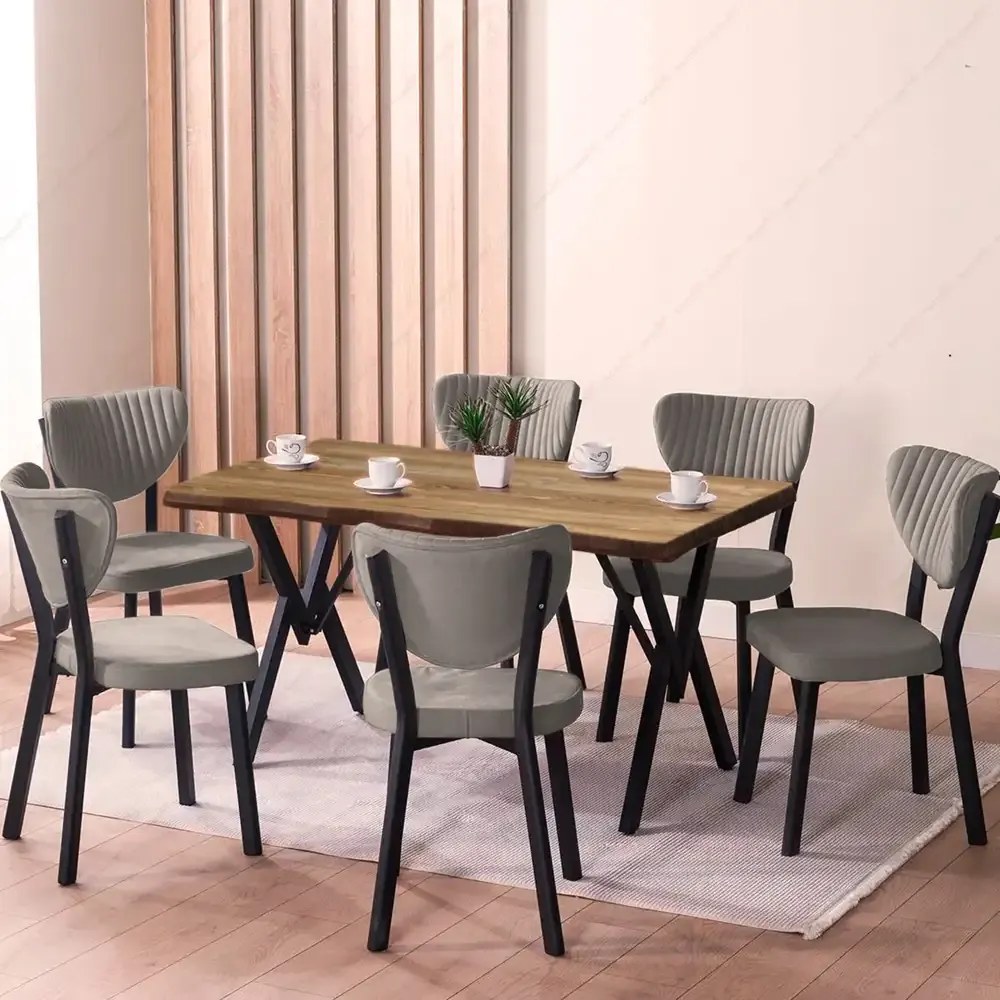 Set Masa Barton din MDF cu 4 Scaune  din metal,140 cm