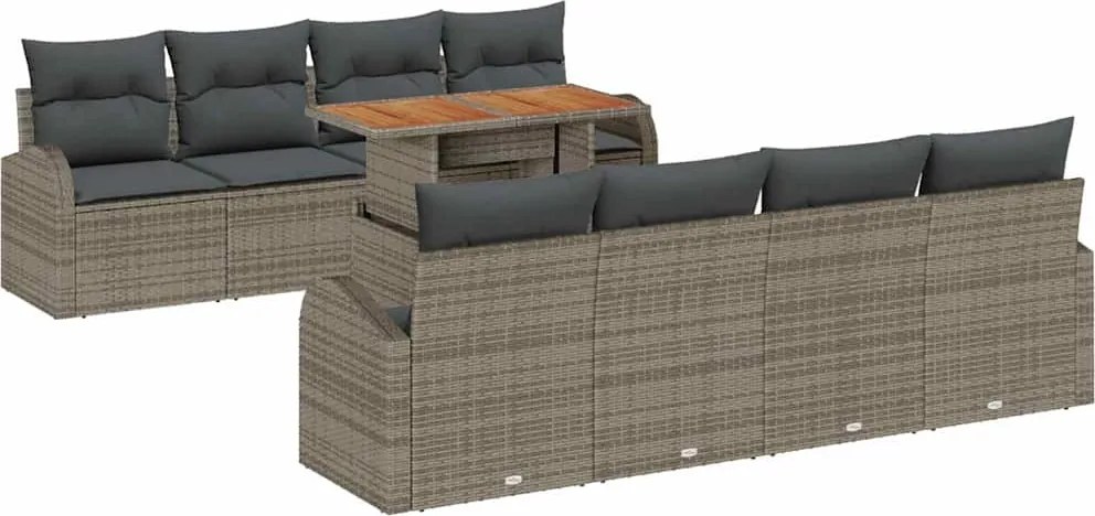 vidaXL Set de canapele pentru grădină 9 pcs Gri Rattan poli