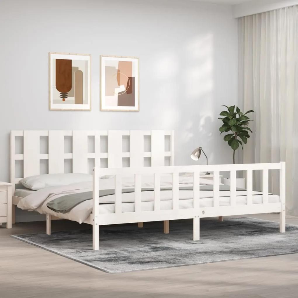 3192247 vidaXL Cadru de pat cu tăblie, alb, 180x200 cm, lemn masiv