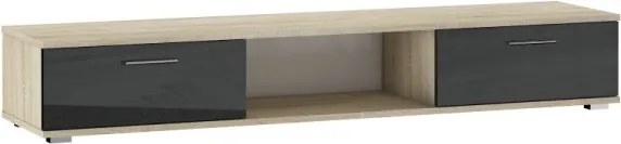 Comodă TV, 176x40x28, Sella, ADRK Furniture (Culoare: Sonoma / Negru Lucios)