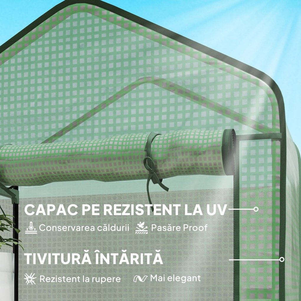 Outsunny Seră Mini pe 5 Niveluri cu Husă Ranforsată, Seră Portabilă cu Ușă Rulabilă și Rafturi de Sârmă, 193x90x49 cm, Verde | Aosom Romania