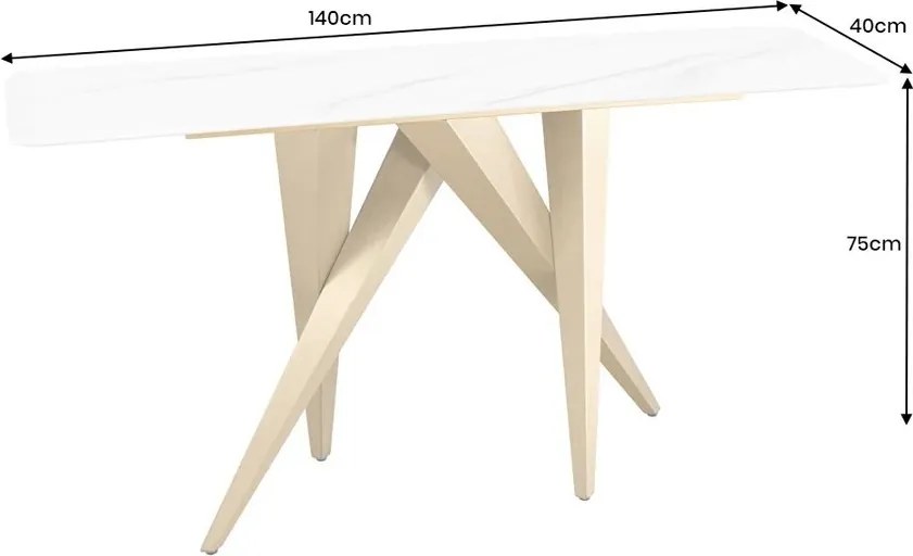 Consola design modern, Metal, Auriu, Ceramica, Alb, ART LIVING 140cm