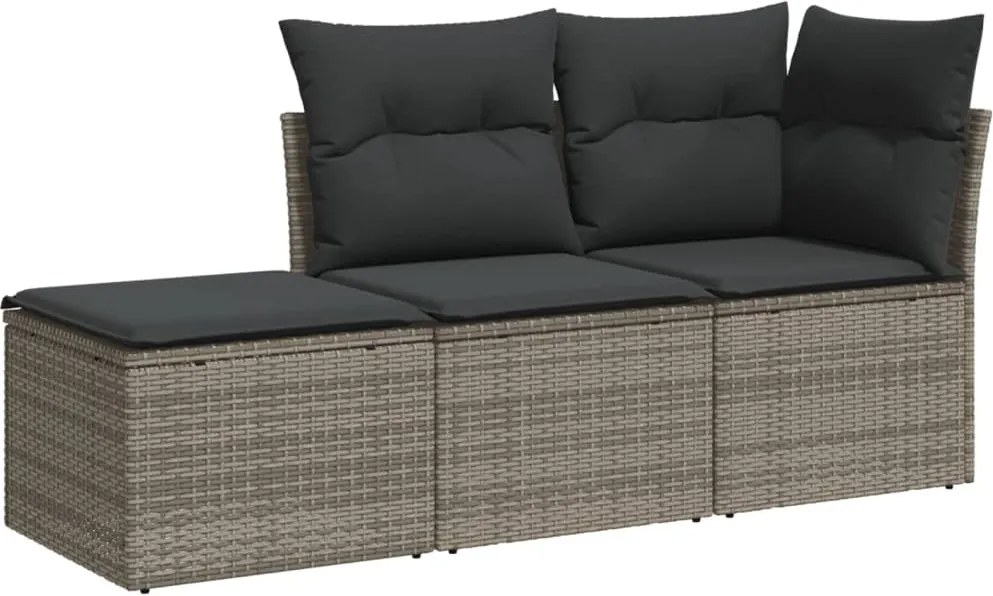 vidaXL Set canapea de grădină cu perne, 3 piese, gri, poliratan