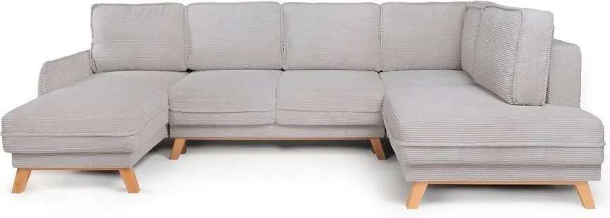 Colțar gri deschis extensibil/cu spațiu de depozitare cu tapițerie din catifea reiată (cu colț pe partea dreaptă/în formă de "U") Tori – Bonami Selection