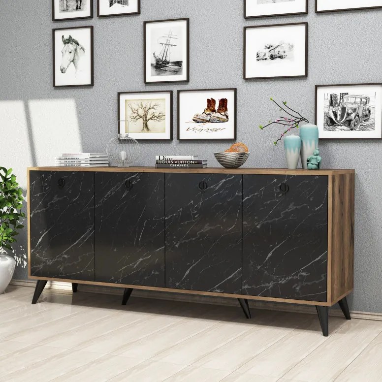 Consola Elite 1618 Walnut-Negru Marble