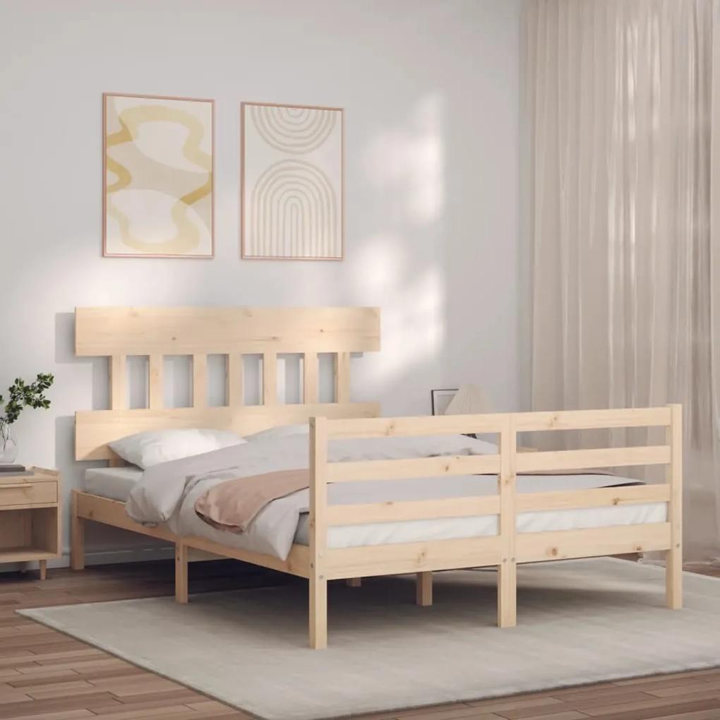 3195136 vidaXL Cadru de pat cu tăblie, 140x190 cm, lemn masiv