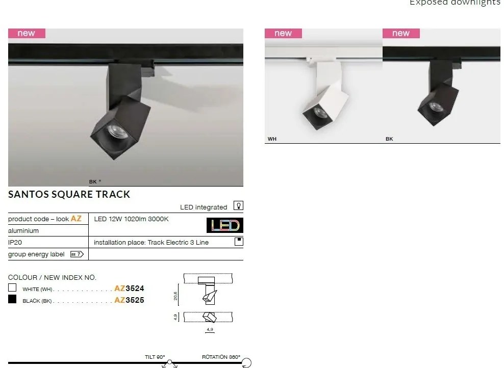 Spot LED directionabil pe sina SANTOS SQUARE TRACK negru