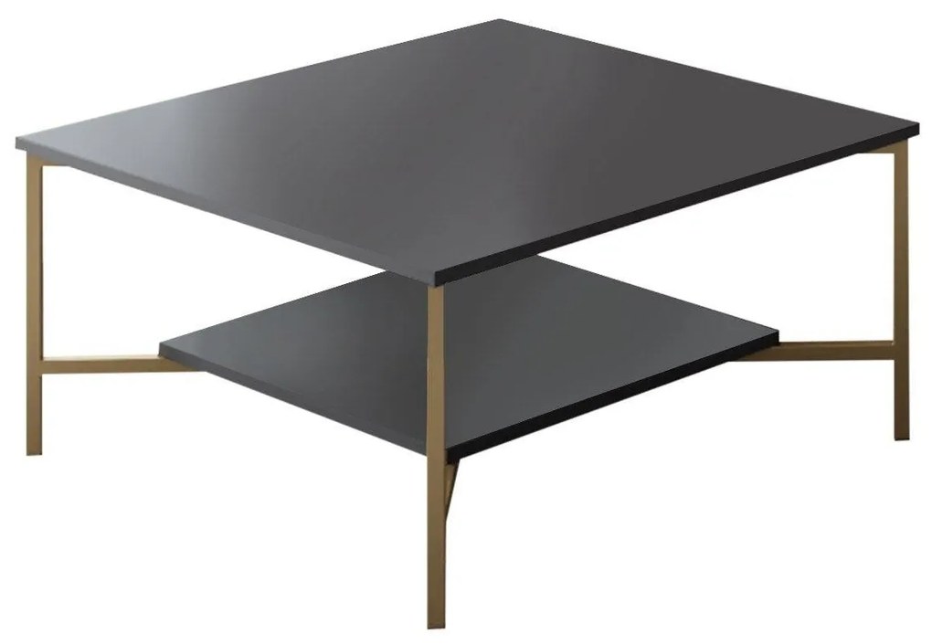 Masuta Cafea, PAL Melaminat / Metal, Gold Line, Negru / Auriu, 80 x 80 x 40 cm