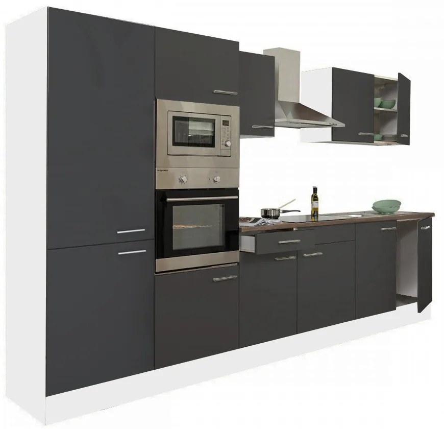 Mobilă de bucătărie Yorki 330, corp alb, față antracit satinat, cu dulap cu raft