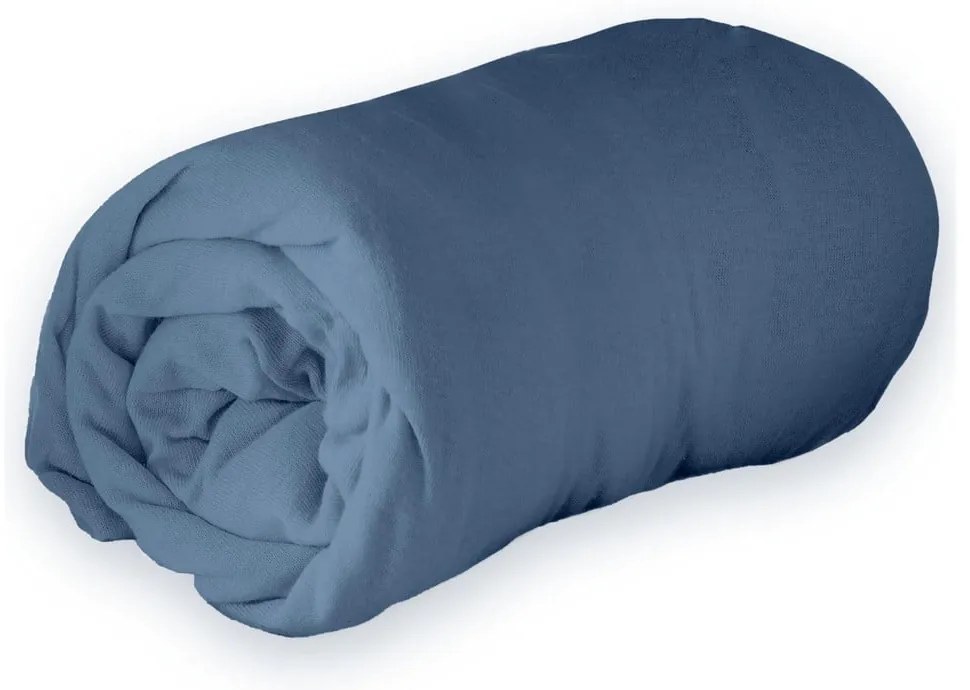 Cearceaf albastru închis din jerseu cu elastic 90x190 cm Jersy – douceur d'intérieur