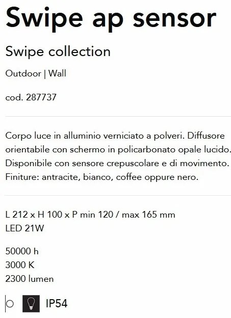 Aplica LED cu senzor de miscare pentru exterior IP54 Swipe ap neagra