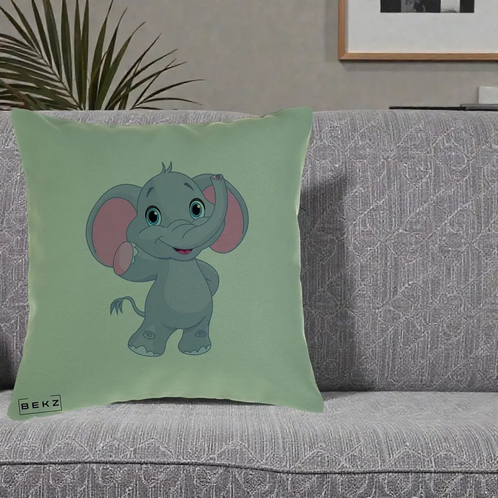 Perna Decorativa Pui de Elefant Kawaii, 40x40 cm, Verde, Husa Detasabila, Perna Inclusa, BEKZ®