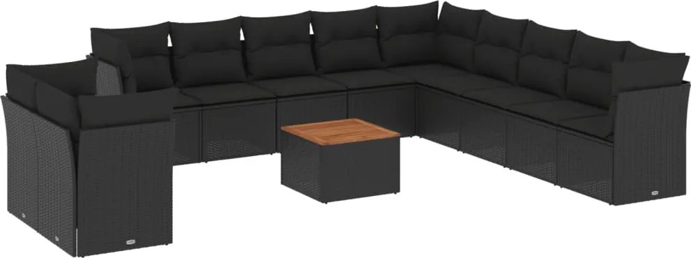 vidaXL Set canapele de grădină, 12 piese, cu perne, negru, poliratan