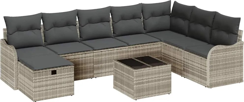 vidaXL Set de canapea cu pernă Manual 9 pcs Gri deschis poliratan