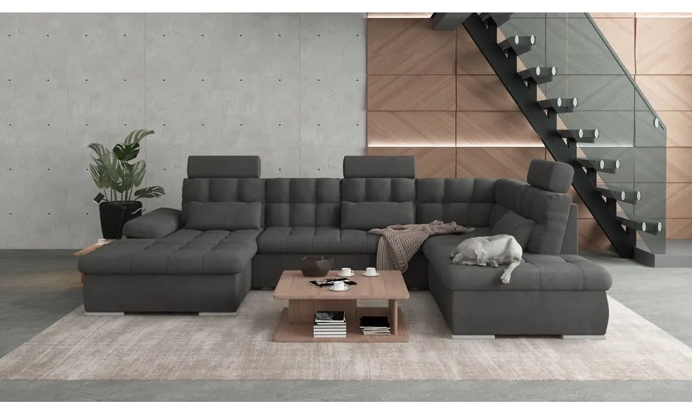 Colțar gri antracit extensibil, cu spațiu de depozitare (cu colț pe partea dreaptă, în formă de "U") Merkur – Ropez