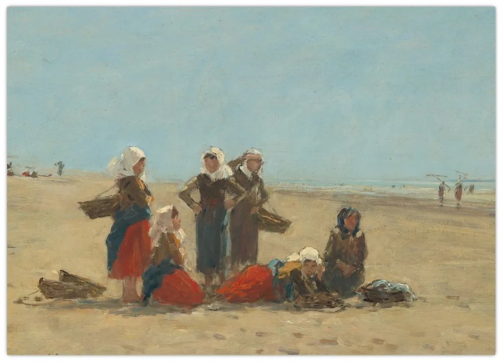 Tablou pe sticlă - Eugène Boudin, Women on the Beach at Berck, reproducere (70x50 cm)