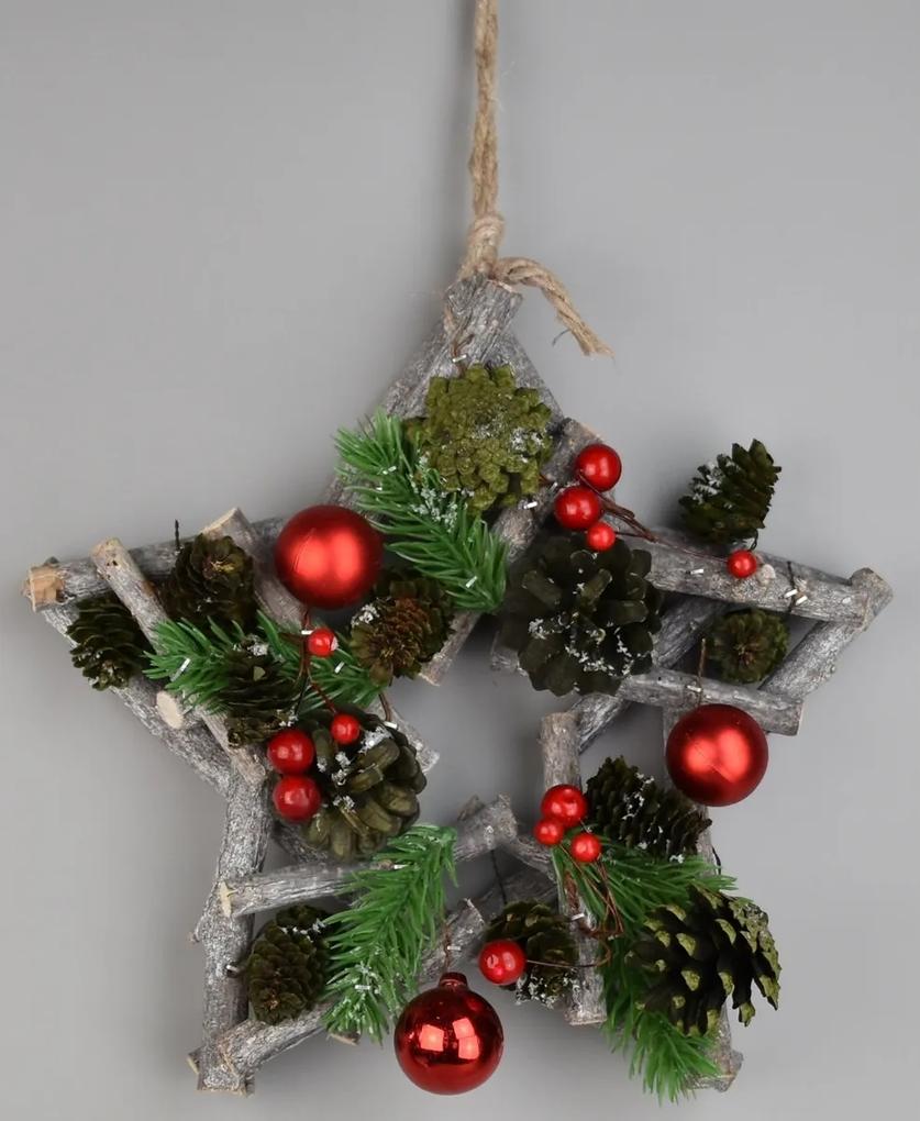 Vánoční závěsná hvězda Green pine, 24 x 7 cm