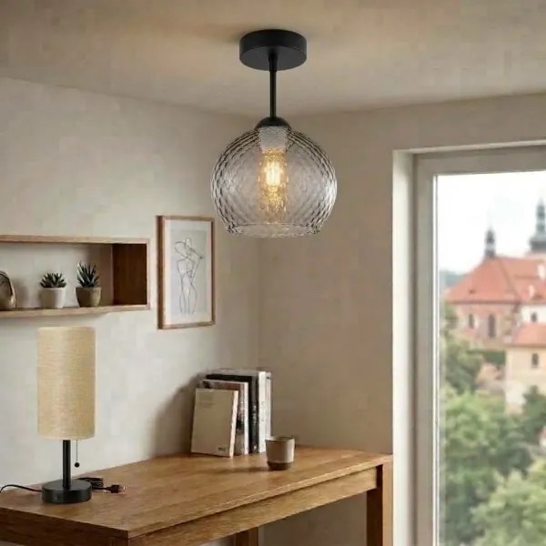 BRILAGI - LED lustră aplicată R GLASS 1xE27/60W/230V Ø 25 cm negru/gri fumuriu