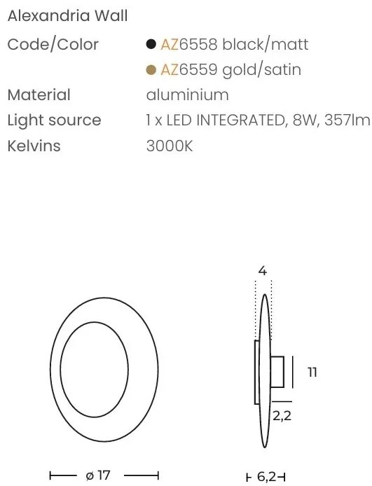 Aplica LED lumina ambientala ALEXANDRIA auriu
