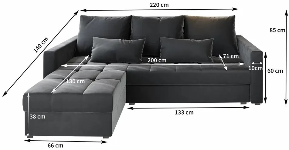 Canapea coltar extensibil ZENOVA 220 x 140 cm, reversibila – gri deschis