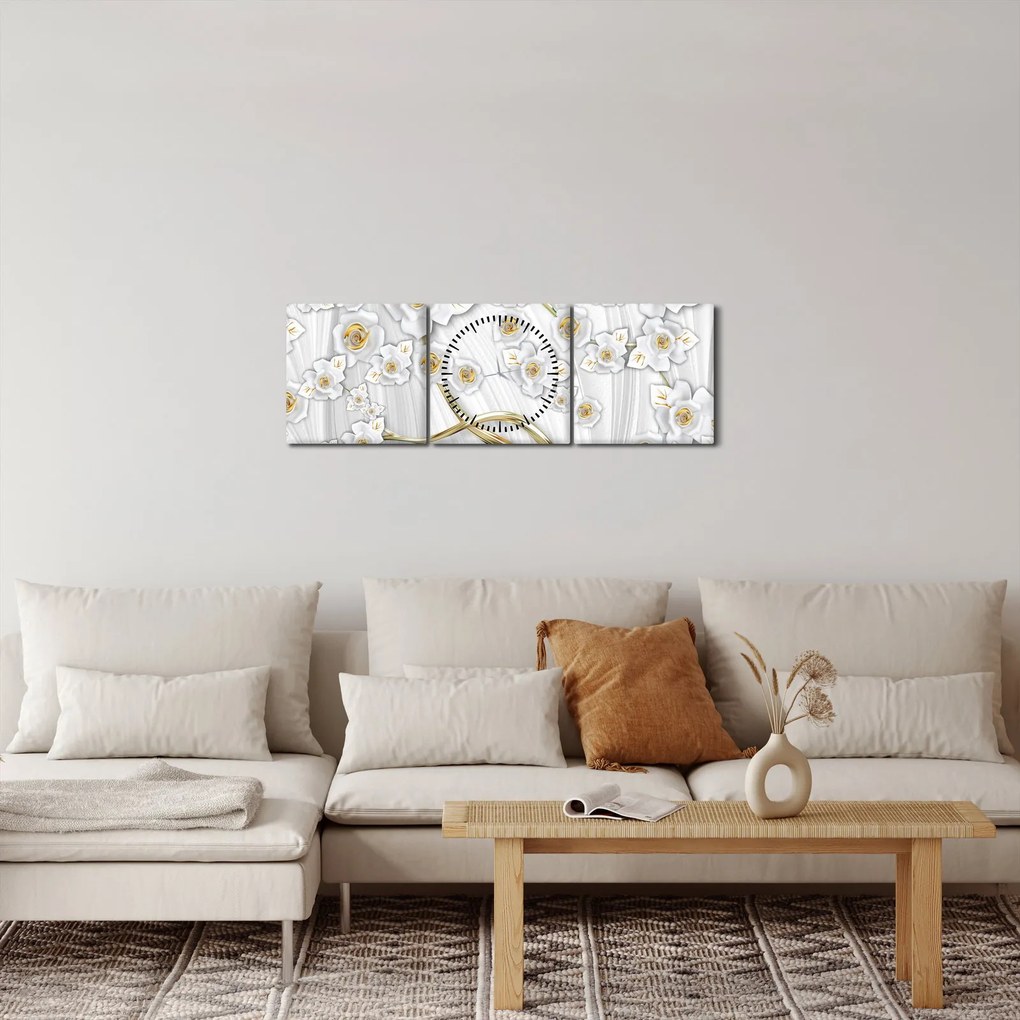 Tablou - Copac cu decor auriu (cu ceas) (90x30 cm)