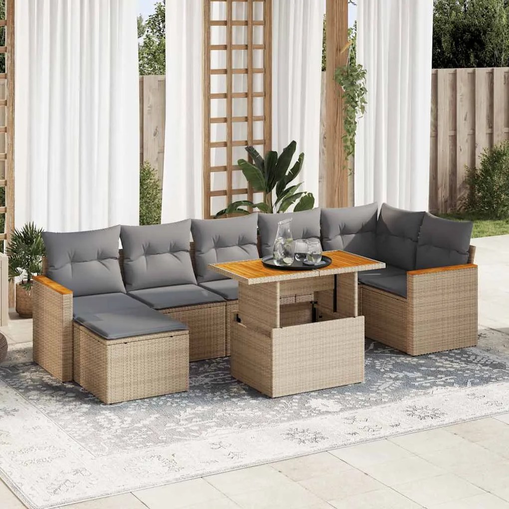vidaXL Set canapele grădină cu perne 8 piese bej poliratan/lemn acacia