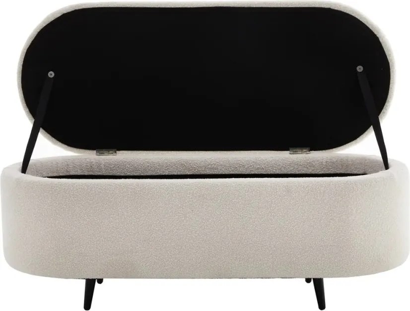 Bancheta alba cu spatiu de depozitare, Tesatura Boucle, VOQUE 110cm