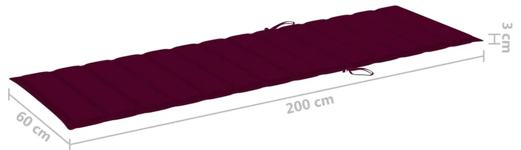 Sezlong de gradina cu perna, gri, lemn masiv de acacia 1, Bordo, 200 x 63 x 85 cm