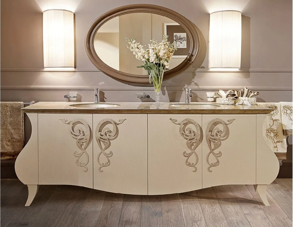 Comodă lemn masiv baie Glamour –, 219,5 × 50 × 83,5 cm