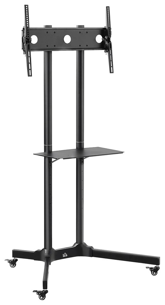 HOMCOM Carucior Suport Televizor cu Roti pentru TV 32-65" s VESA Maxim 600x400mm, Inaltime si Unghi Reglabile, Negru
