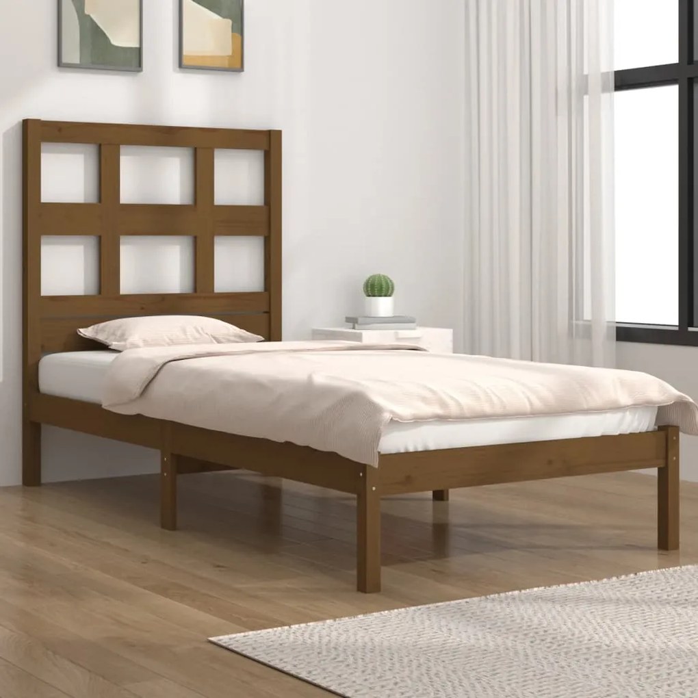3104446 vidaXL Cadru de pat single, maro miere, 90x190 cm, lemn masiv de pin