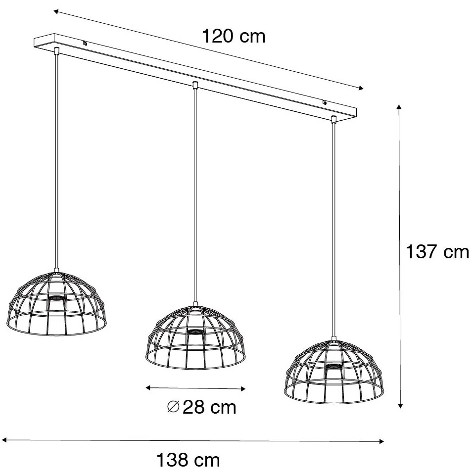 Lampă suspendată industrială neagră cu 3 lumini - Hanze