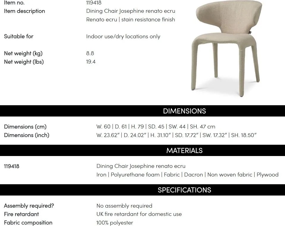 Scaun elegant design LUX Josephine, Renato ecru