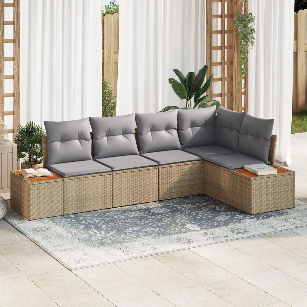 vidaXL Set de canapea de grădină cu perne Bej Ratan Poli Acacia