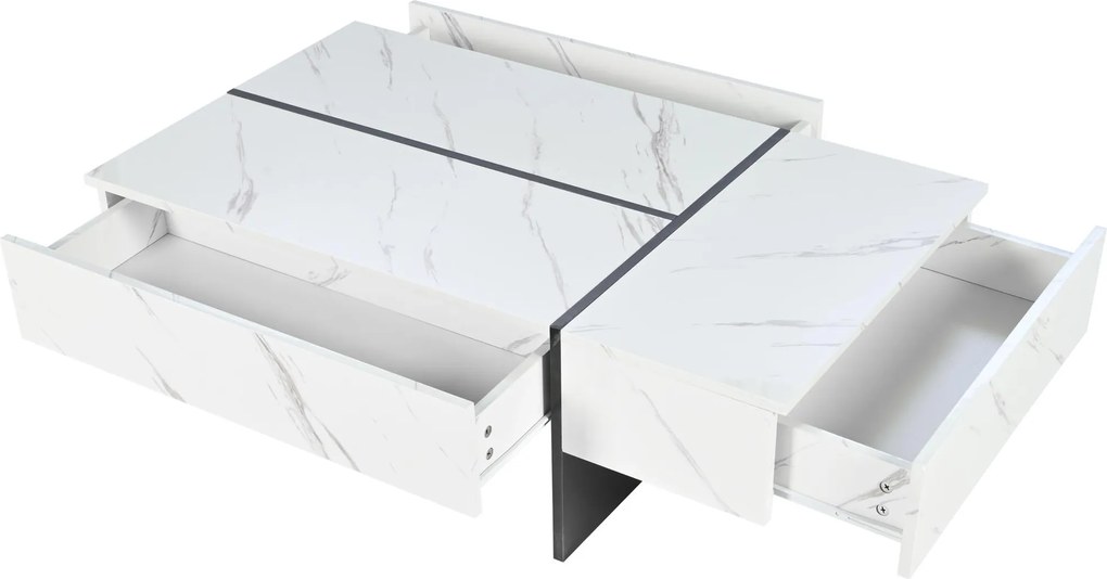 Masă de cafea modernă cu iluminare LED, 3 sertare spațioase, 105x60x35 cm, Alb