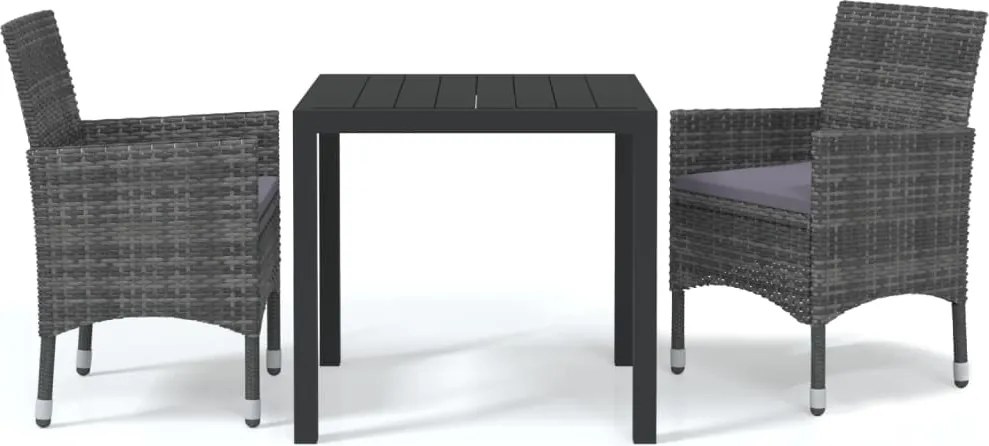 vidaXL Set mobilier grădină cu perne, 3 piese, gri, poliratan