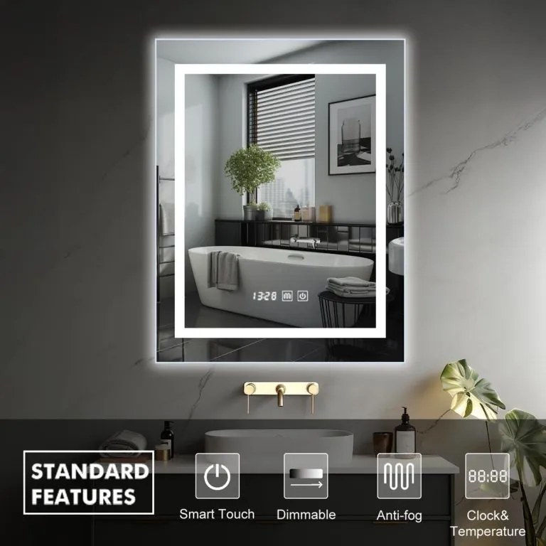 IREDA Oglindă de baie cu iluminare LED, 60 x 80 cm