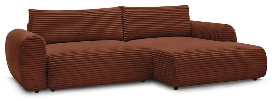 Colțar cărămiziu extensibil cu tapițerie din catifea reiată (cu colț pe partea dreaptă) Lucien – Bobochic Paris