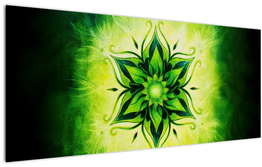 Tablou - Mandala de flori, fundal verde (120x50 cm)