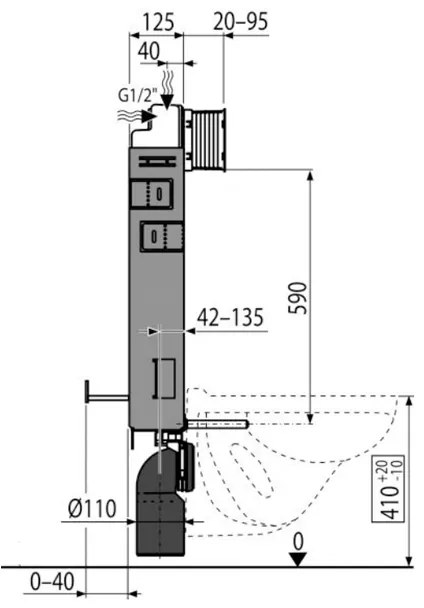 Rezervor wc incastrat Alcaplast, Renovmodul, pentru montare in zidarie, pentru wc suspendat