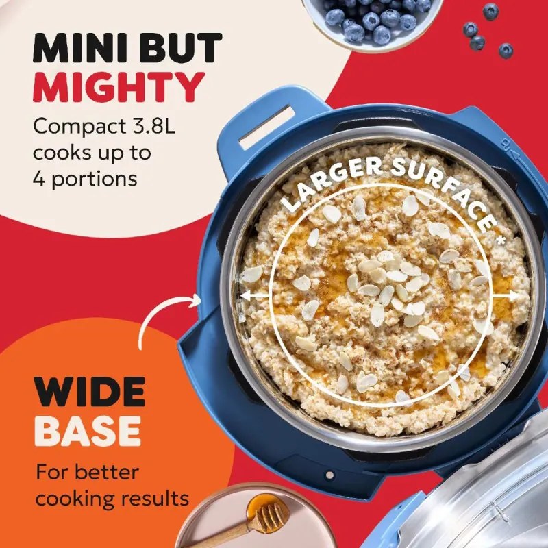 Multicooker Instant Pot Classic Mini 140800701, 800 W, 3,8 l, 7 programe, Butoane „Favorite”, Ecran LCD, Otel inoxidabil, Albastru